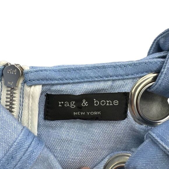 Rag & Bone Womens Pale Blue Suffolk Denim Chambray Apron Shift Mini Dress Small - Picture 8 of 12